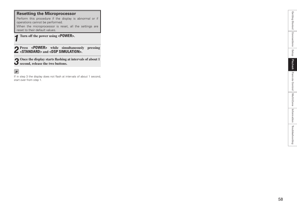 Resetting the microprocessor | Denon AVR-3808CI User Manual | Page 61 / 108