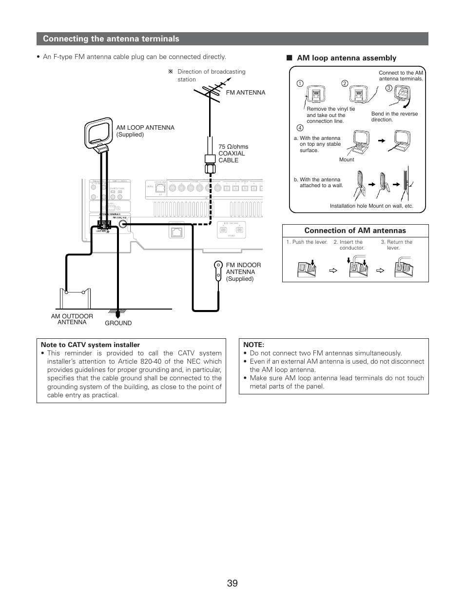 Connecting the antenna terminals | Denon AVR-5805CI User Manual | Page 39 / 214