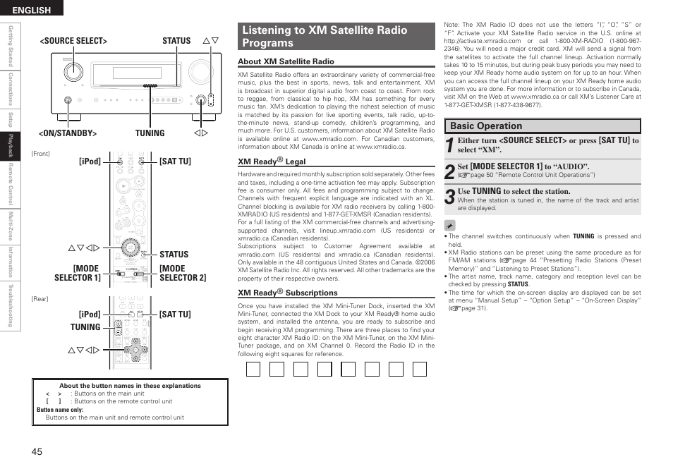 Listening to xm satellite radio programs | Denon AVR-2308CI User Manual | Page 48 / 78