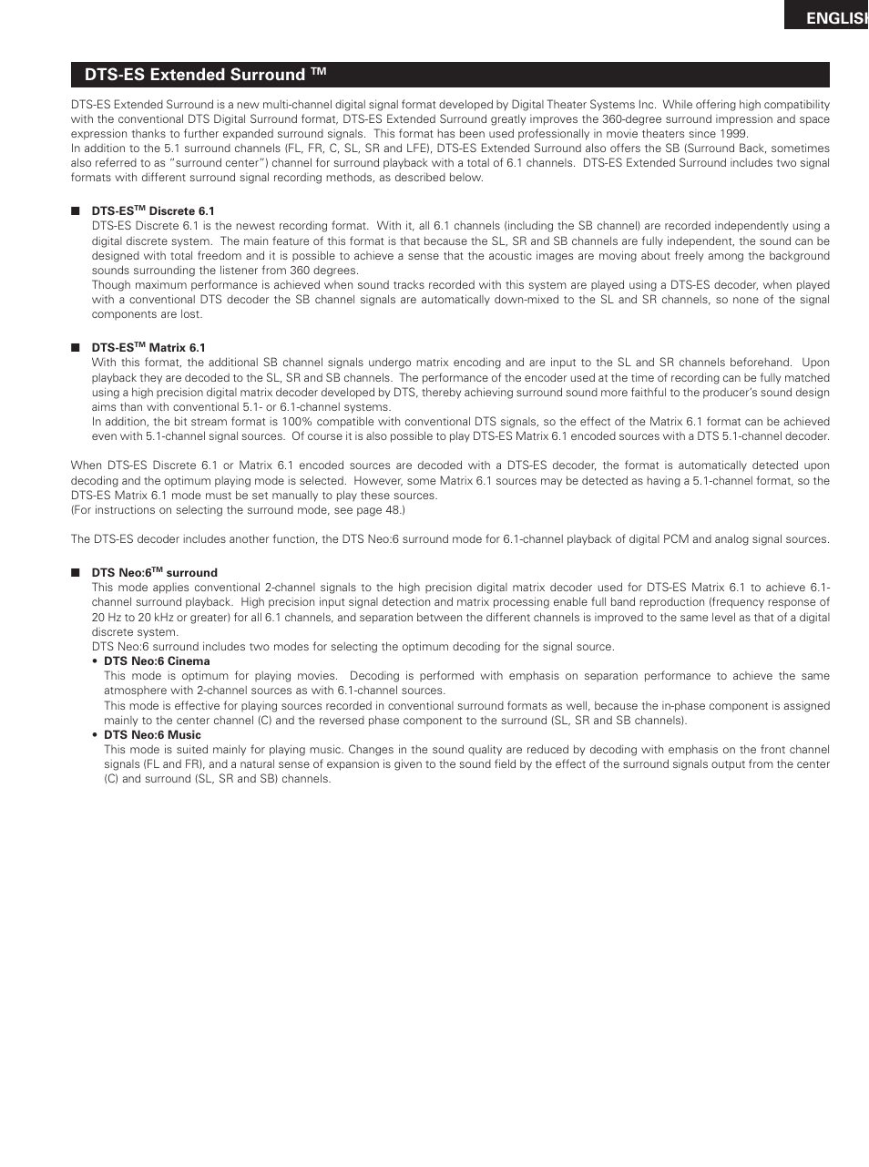 Dts-es extended surround, English | Denon DHT-M330DV User Manual | Page 51 / 60