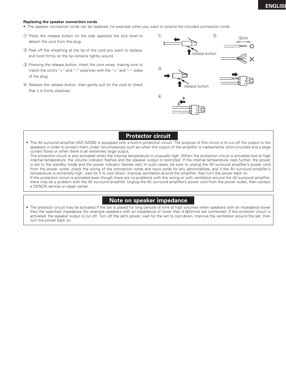 Protector circuit, English | Denon DHT-M330DV User Manual | Page 9 / 60