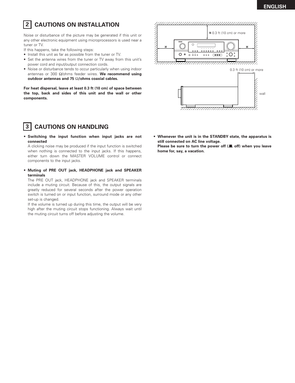 3cautions on handling, 2cautions on installation | Denon AVR-685 User Manual | Page 5 / 75