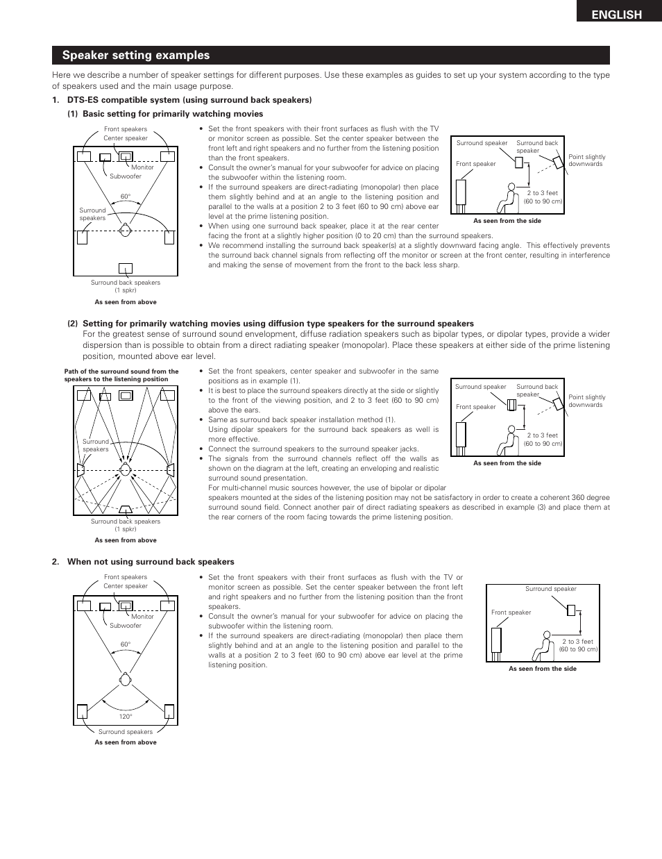 Speaker setting examples, English | Denon AVR-685 User Manual | Page 59 / 75