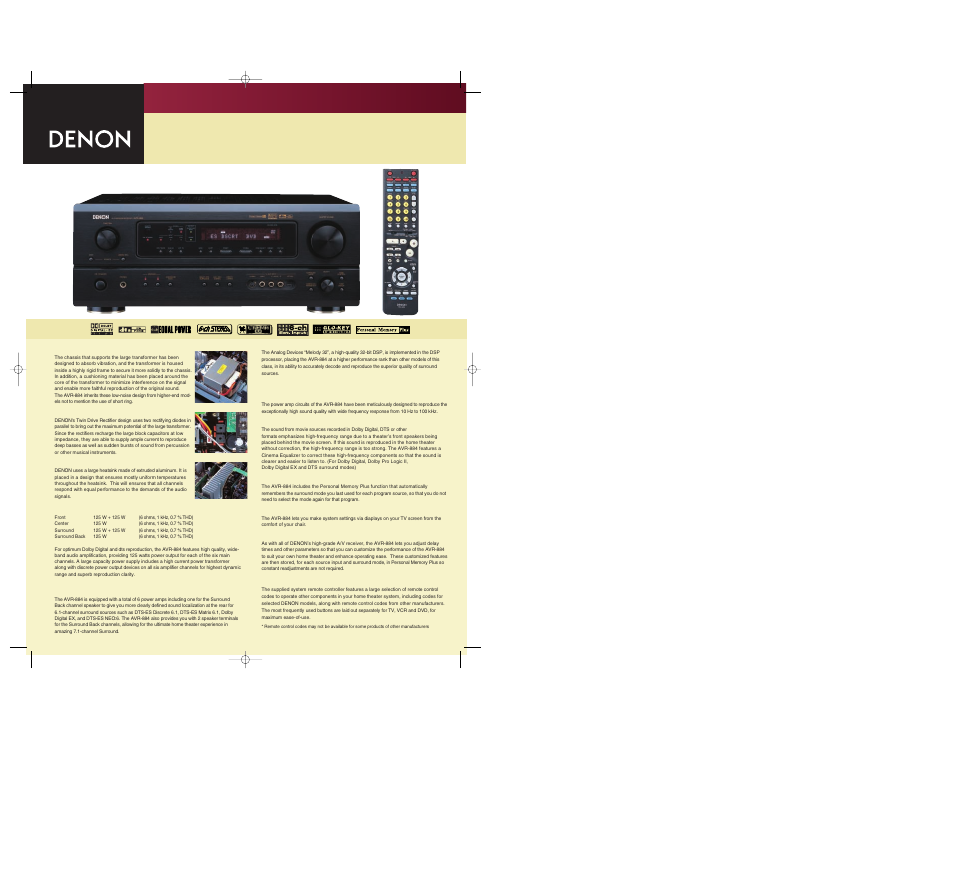 Denon AVR-884 User Manual | 2 pages