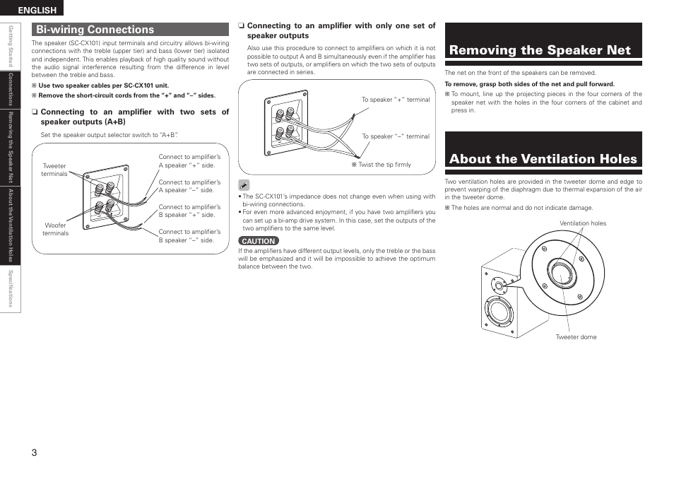 Bi-wiring connections | Denon Speaker SC-CX101 User Manual | Page 6 / 8