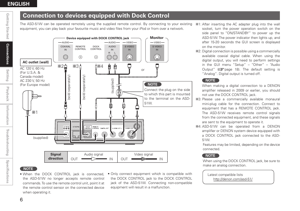 Connection to devices equipped with dock control, English, B3 b 2 | Denon ASD-51W User Manual | Page 14 / 47