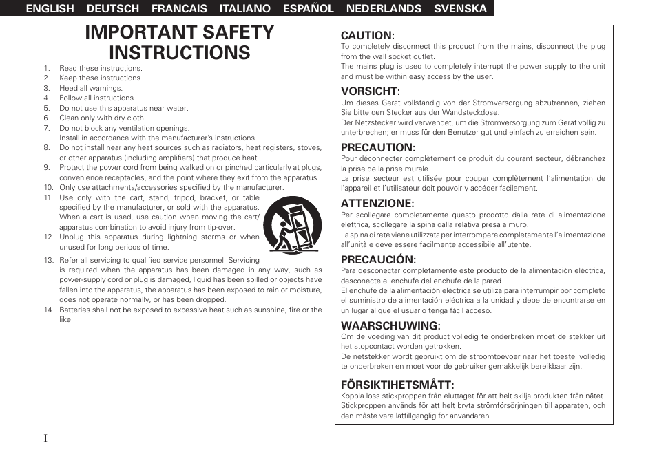 Important safety instructions | Denon ASD-51W User Manual | Page 2 / 47