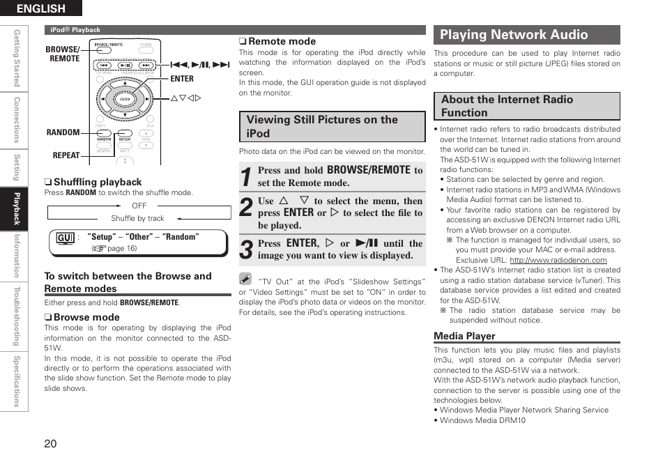 Playing network audio | Denon ASD-51W User Manual | Page 28 / 47