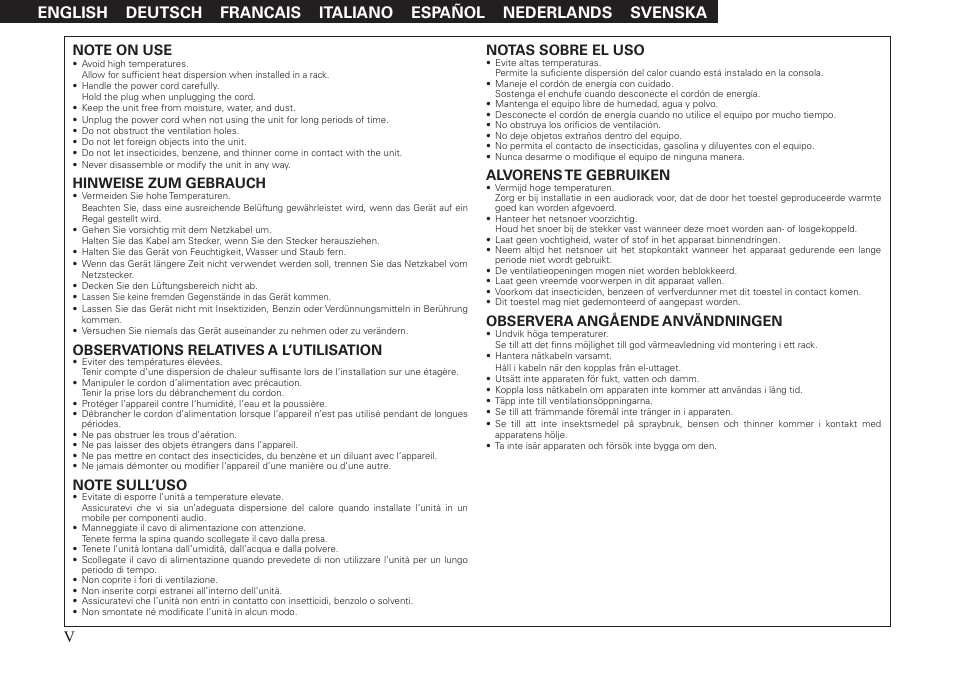 Hinweise zum gebrauch, Observations relatives a l’utilisation, Notas sobre el uso | Alvorens te gebruiken, Observera angående användningen | Denon ASD-51W User Manual | Page 6 / 47