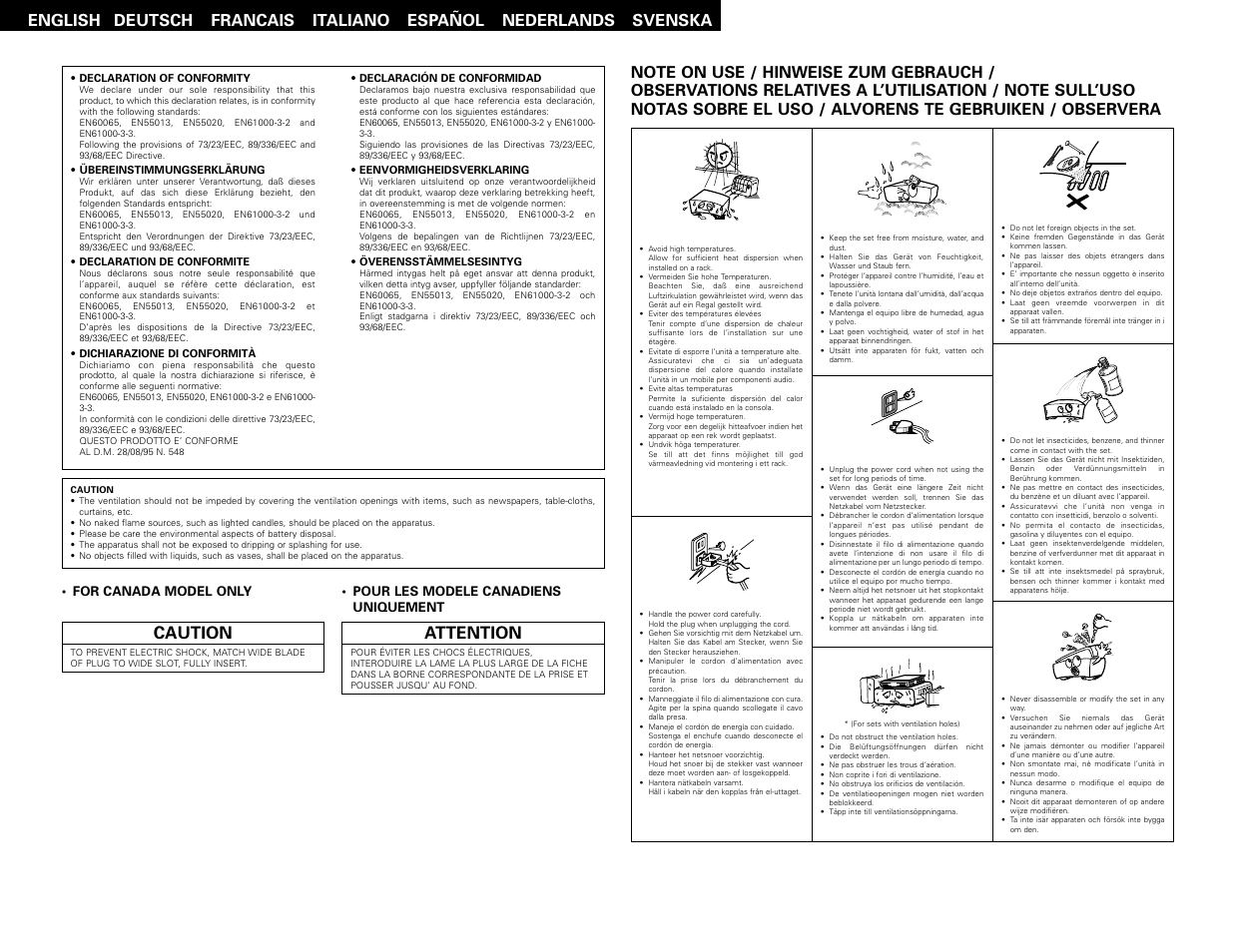 Caution attention, English | Denon DN-780R User Manual | Page 4 / 18