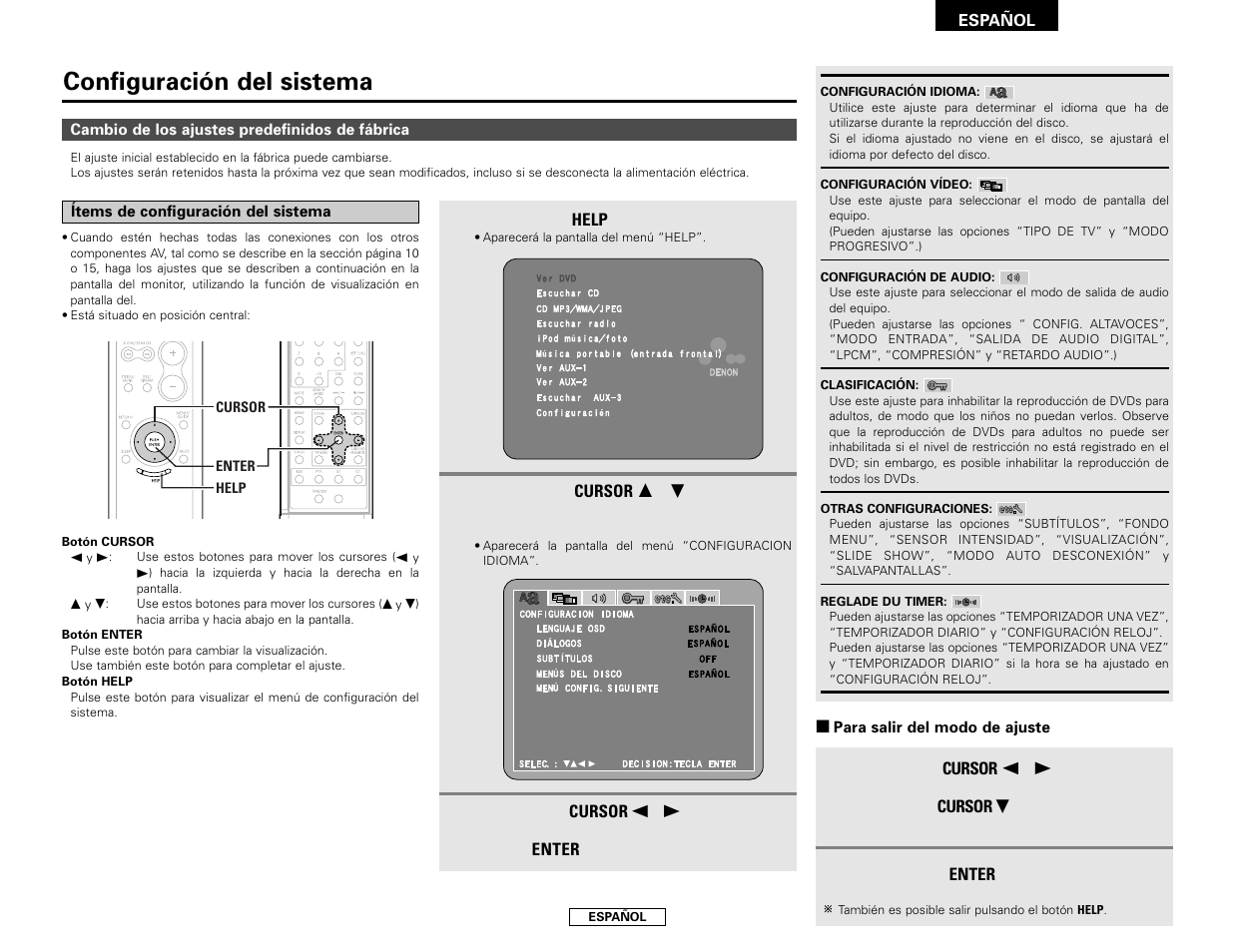 Configuración del sistema | Denon S-101 User Manual | Page 109 / 138