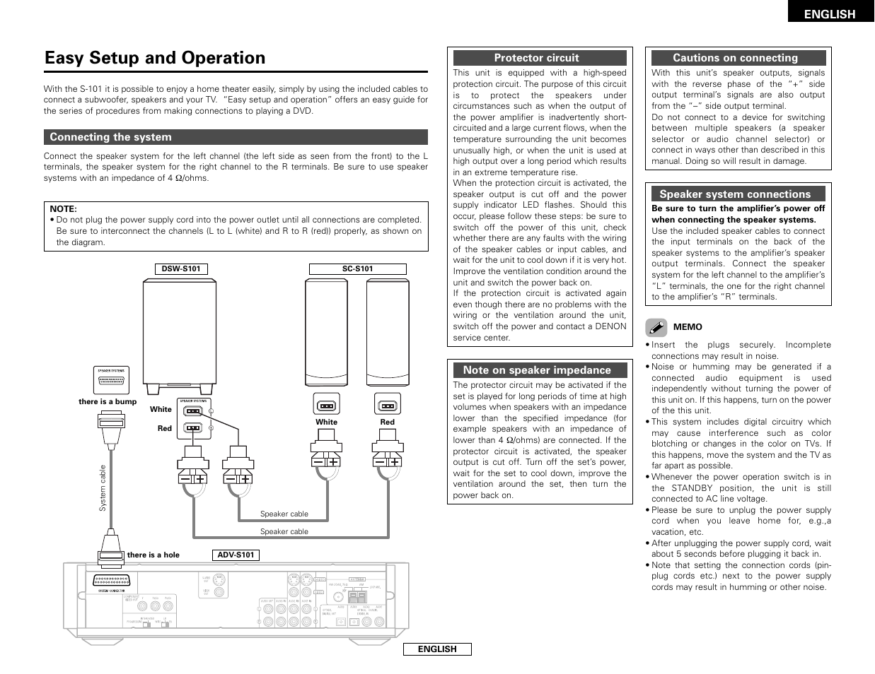 Easy setup and operation | Denon S-101 User Manual | Page 13 / 138