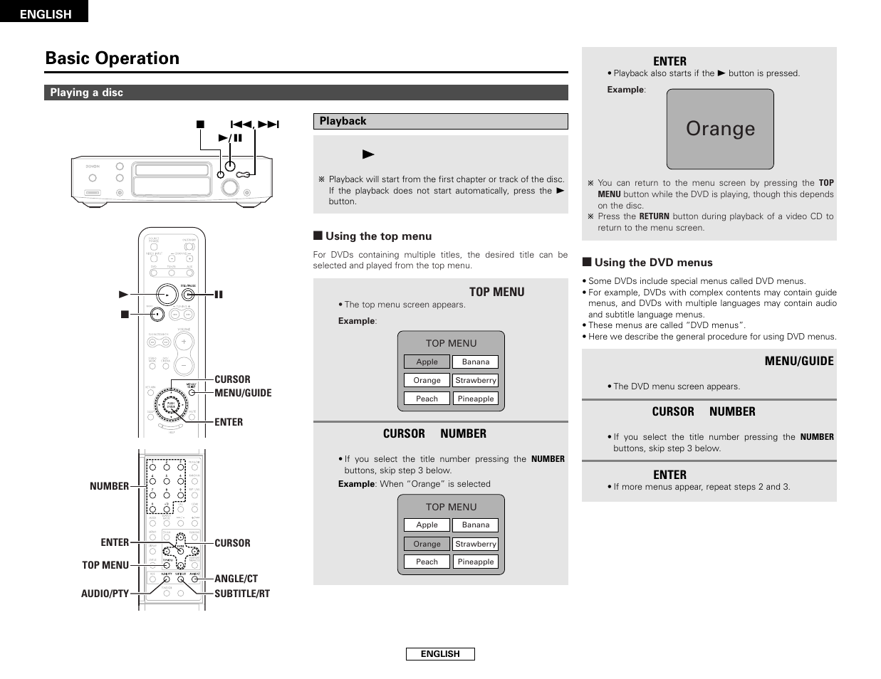 Orange, Basic operation | Denon S-101 User Manual | Page 20 / 138