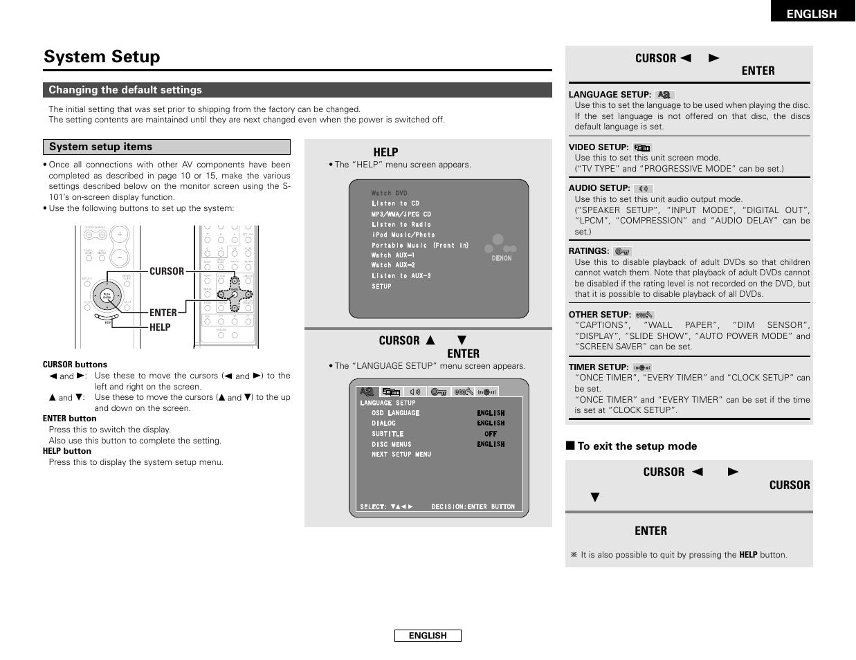 System setup pg. 45 (42), System setup | Denon S-101 User Manual | Page 45 / 138