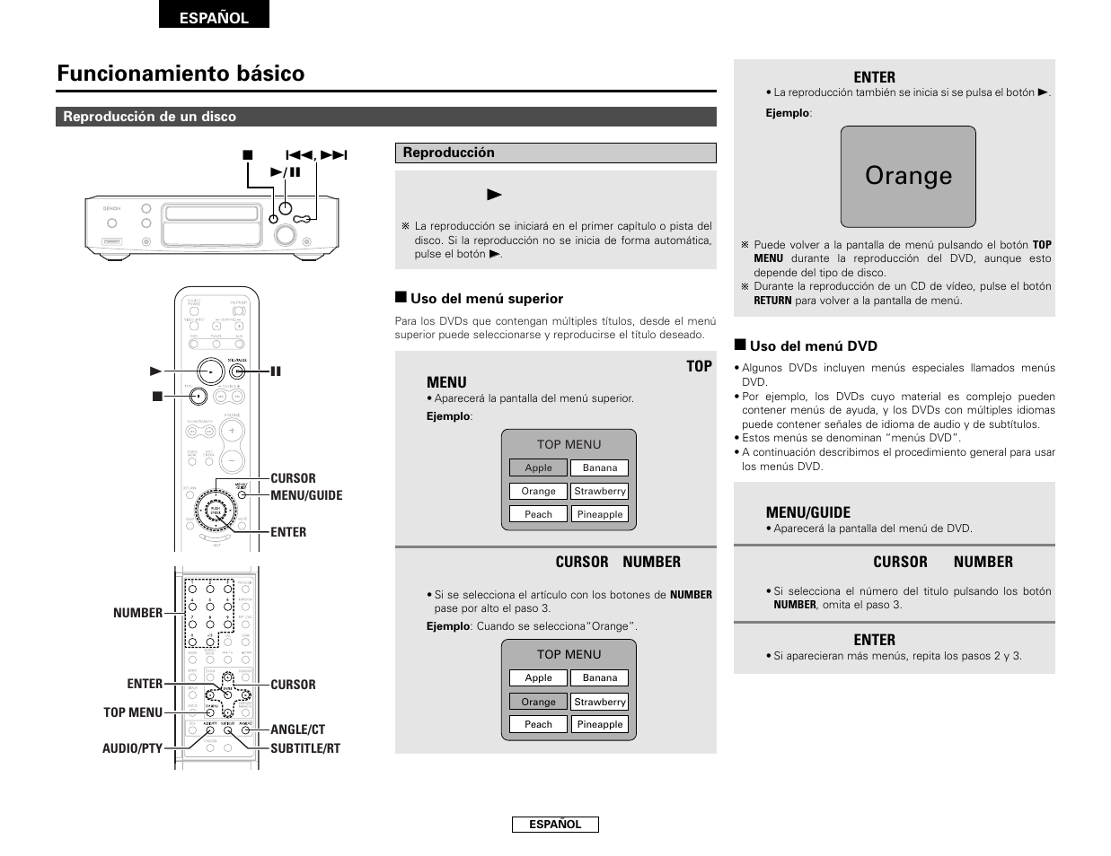 Orange, Funcionamiento básico | Denon S-101 User Manual | Page 84 / 138
