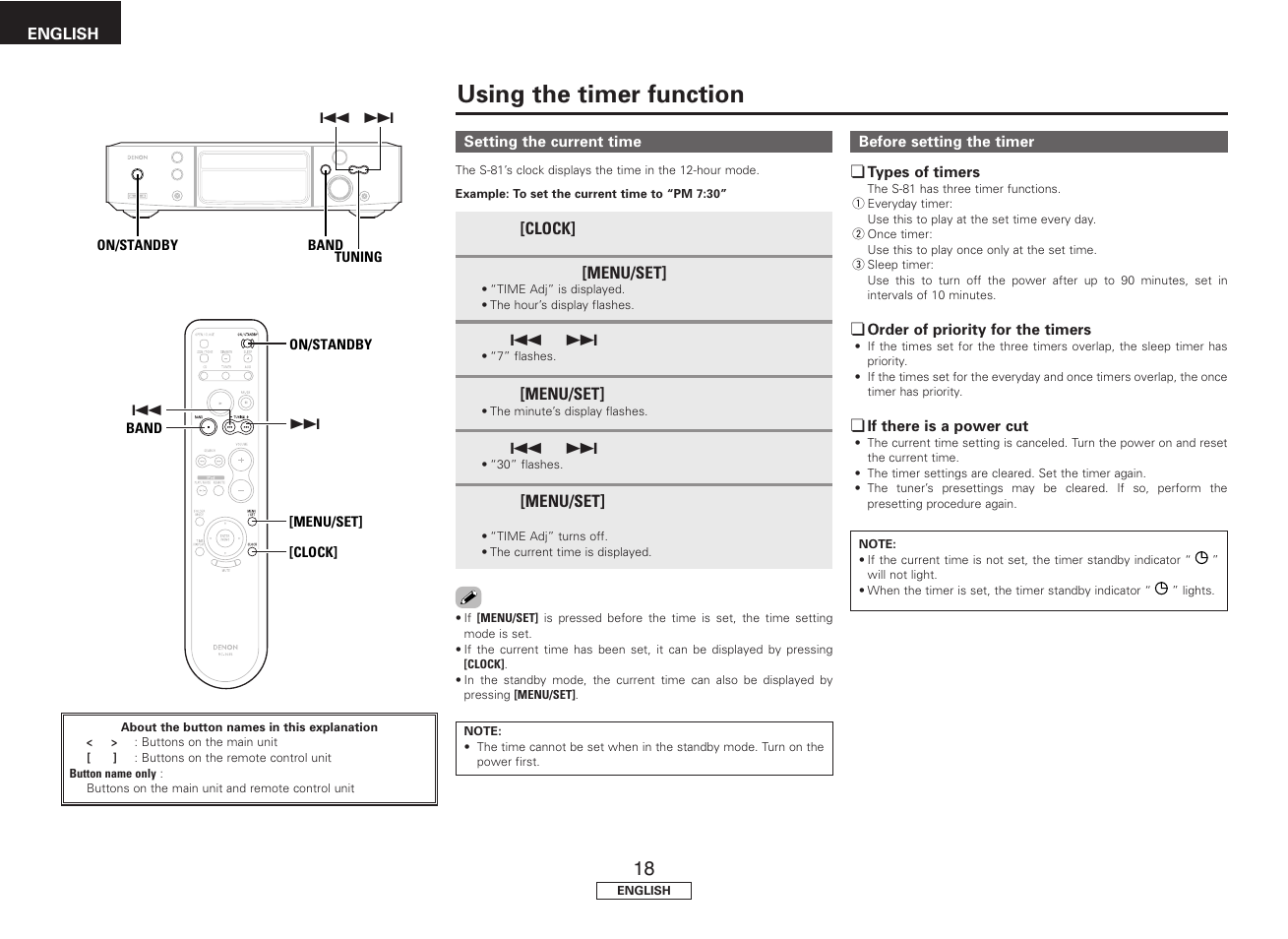 Using the timer function | Denon S81 User Manual | Page 22 / 36