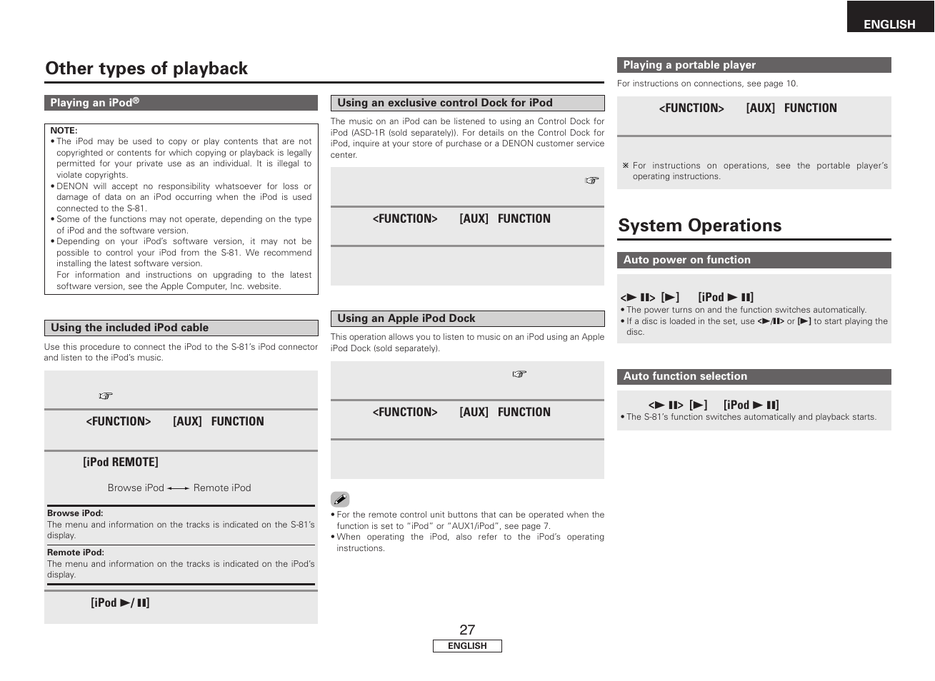 System operations, Other types of playback | Denon S81 User Manual | Page 31 / 36