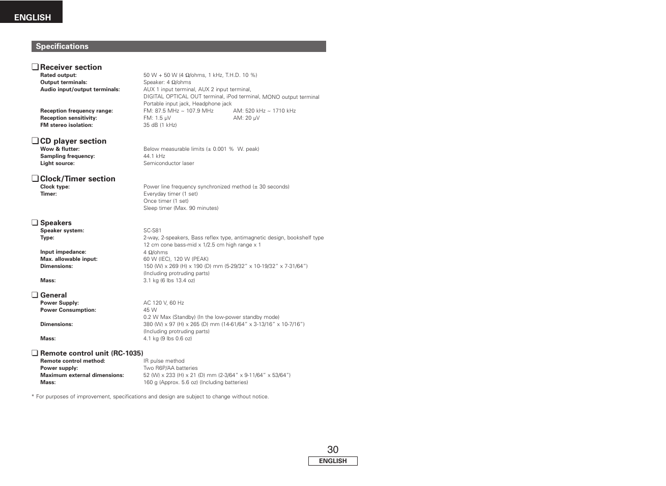 English | Denon S81 User Manual | Page 34 / 36