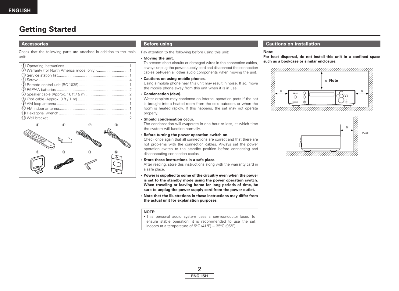 Getting started | Denon S81 User Manual | Page 6 / 36
