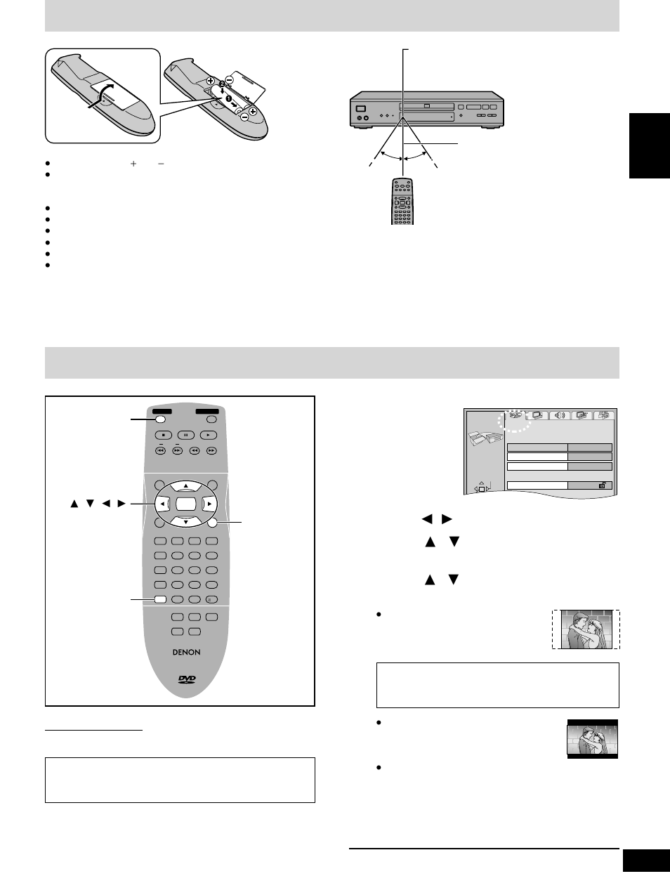 The remote control, Selecting tv screen type, Press [set up] to show the menus | Press [ 2 , 1 ] to select the “video” tab, Press [power] to turn on the unit, Press [set up] to end the settings | Denon DVD-1600 User Manual | Page 5 / 140