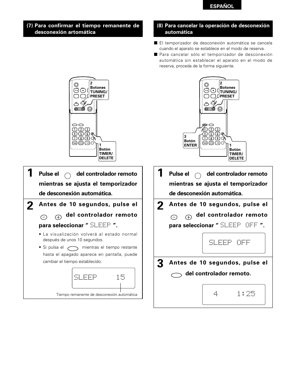 Sleep 15, Sleep off, Español | Denon D-A03 User Manual | Page 103 / 110