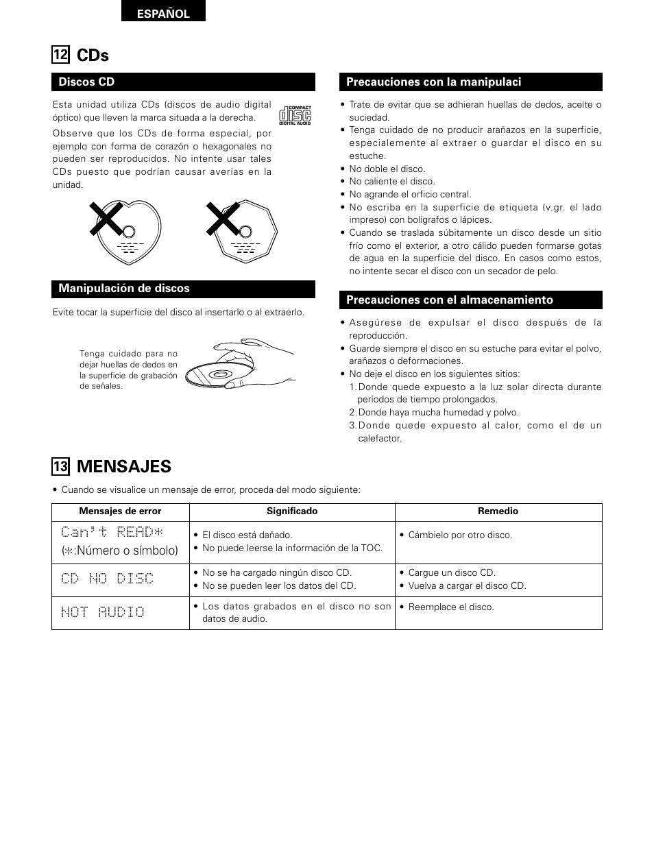 Mensajes | Denon D-A03 User Manual | Page 106 / 110