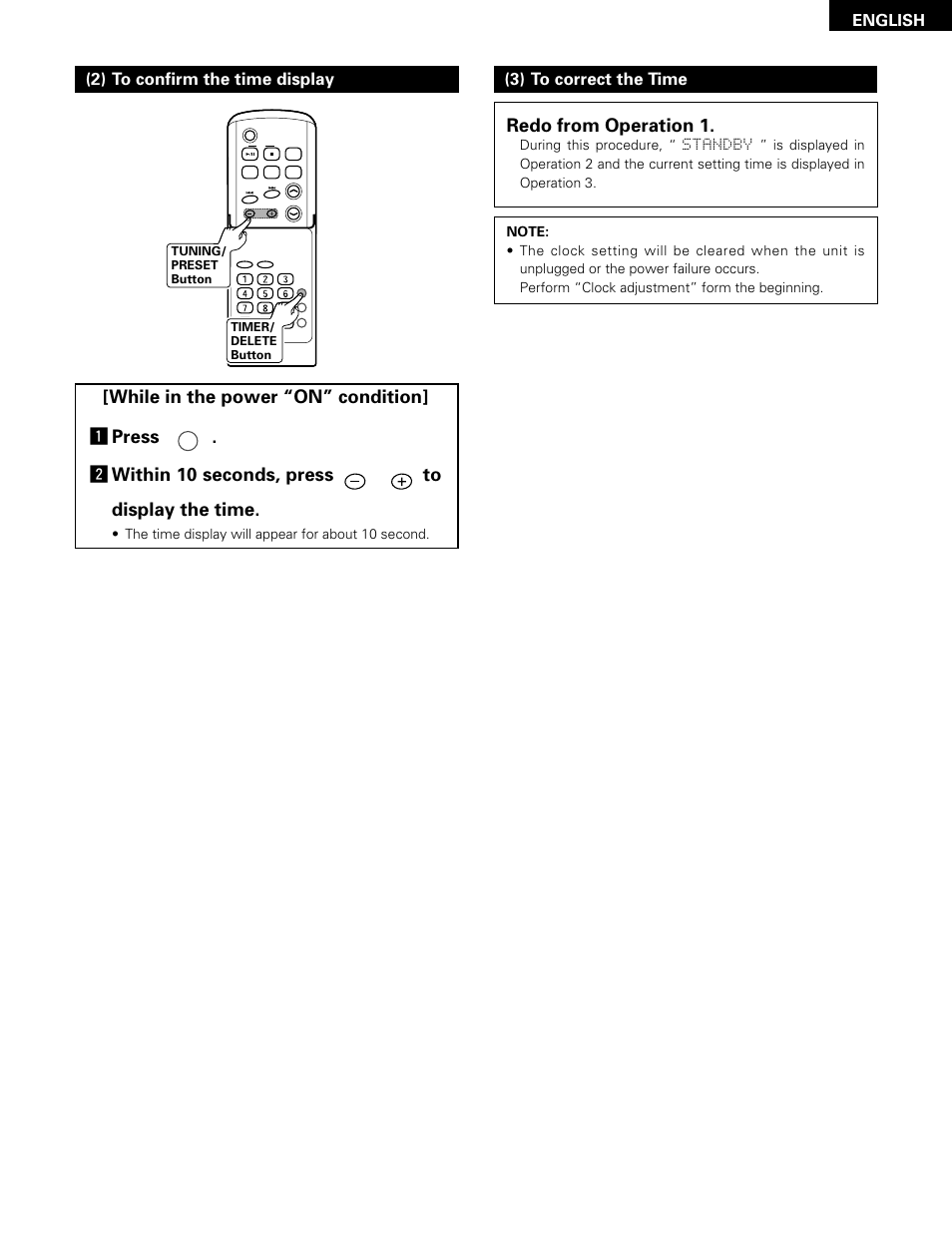 Redo from operation 1, English, The time display will appear for about 10 second | Denon D-A03 User Manual | Page 13 / 110