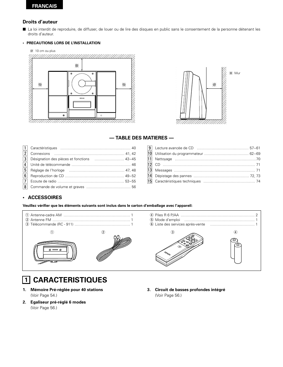 Francais, Caracteristiques | Denon D-A03 User Manual | Page 40 / 110
