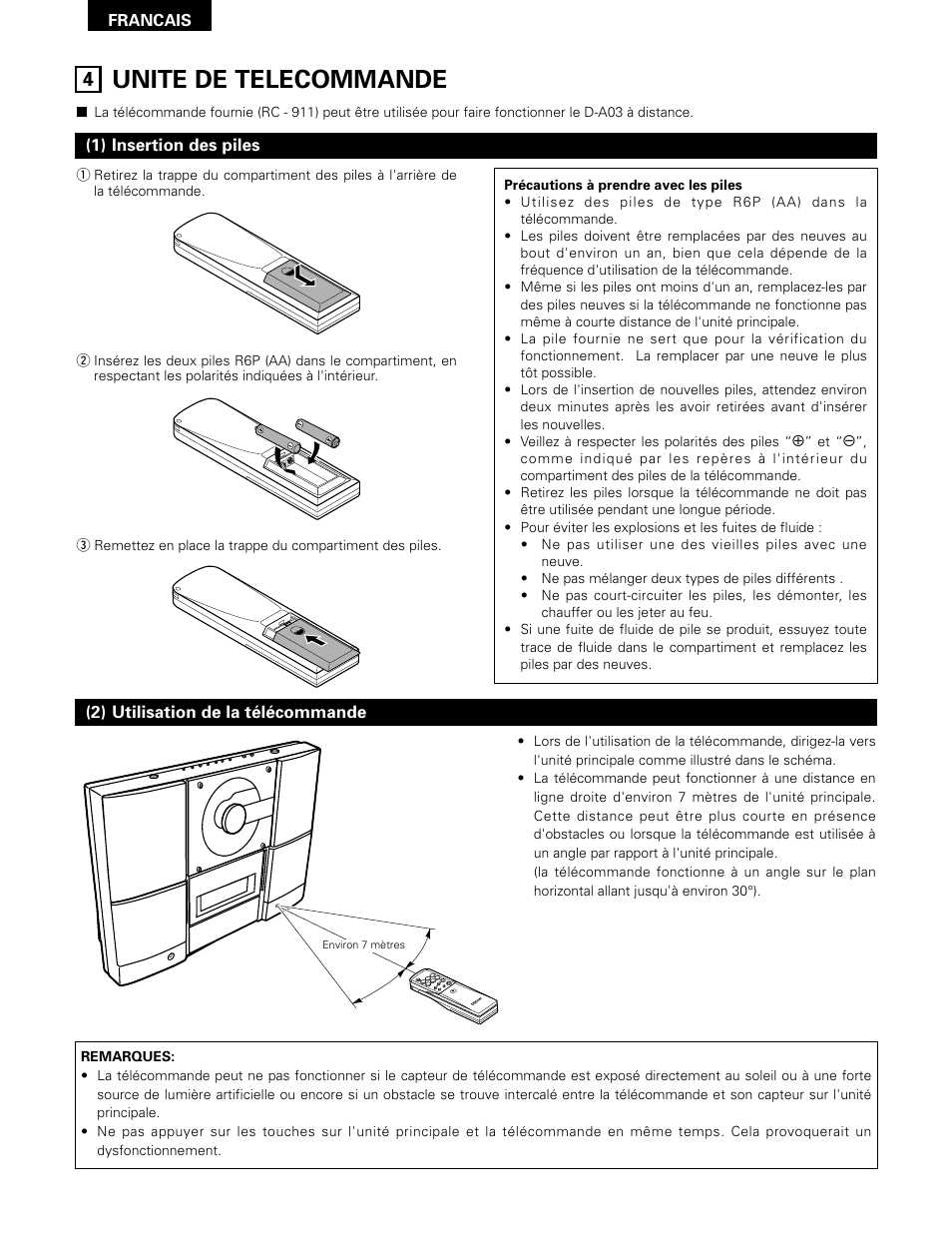 Unite de telecommande | Denon D-A03 User Manual | Page 46 / 110