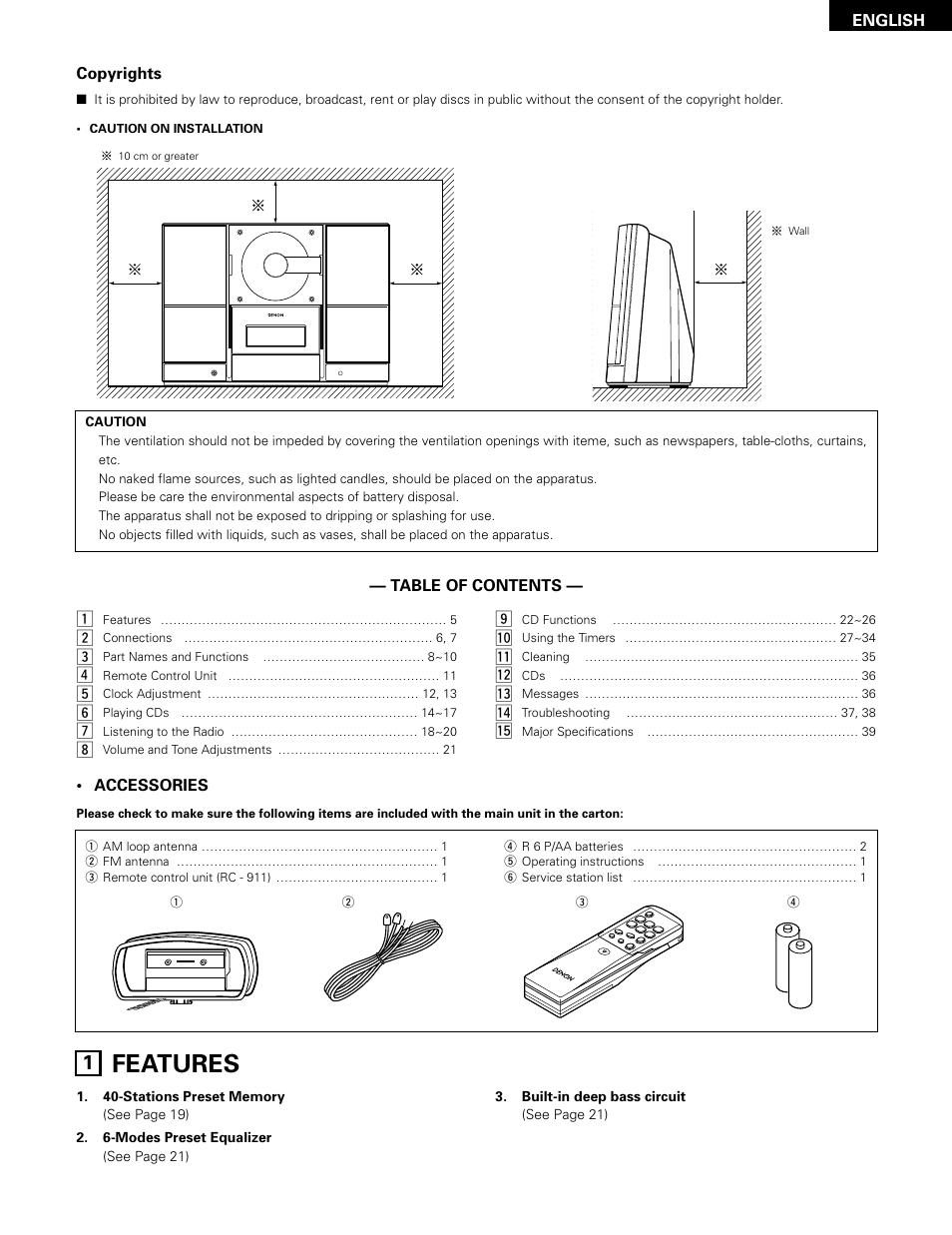 English, Features | Denon D-A03 User Manual | Page 5 / 110