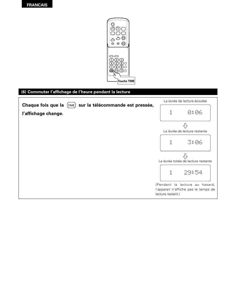 Francais, La durée de lecture écoulée, La durée de lecture restante | La durée totale de lecture restante | Denon D-A03 User Manual | Page 52 / 110