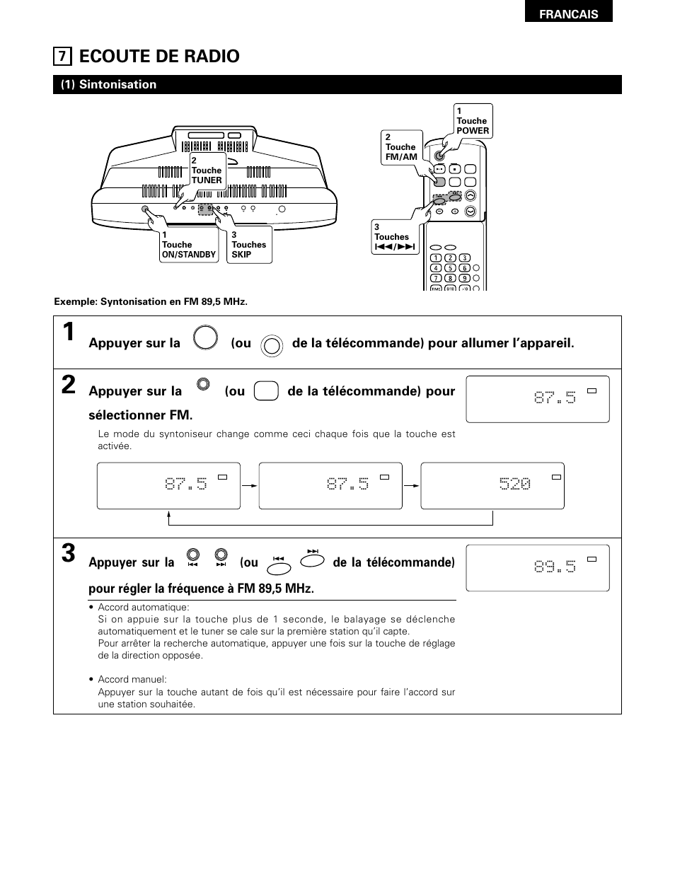 Ecoute de radio, 1) sintonisation, Francais | Denon D-A03 User Manual | Page 53 / 110