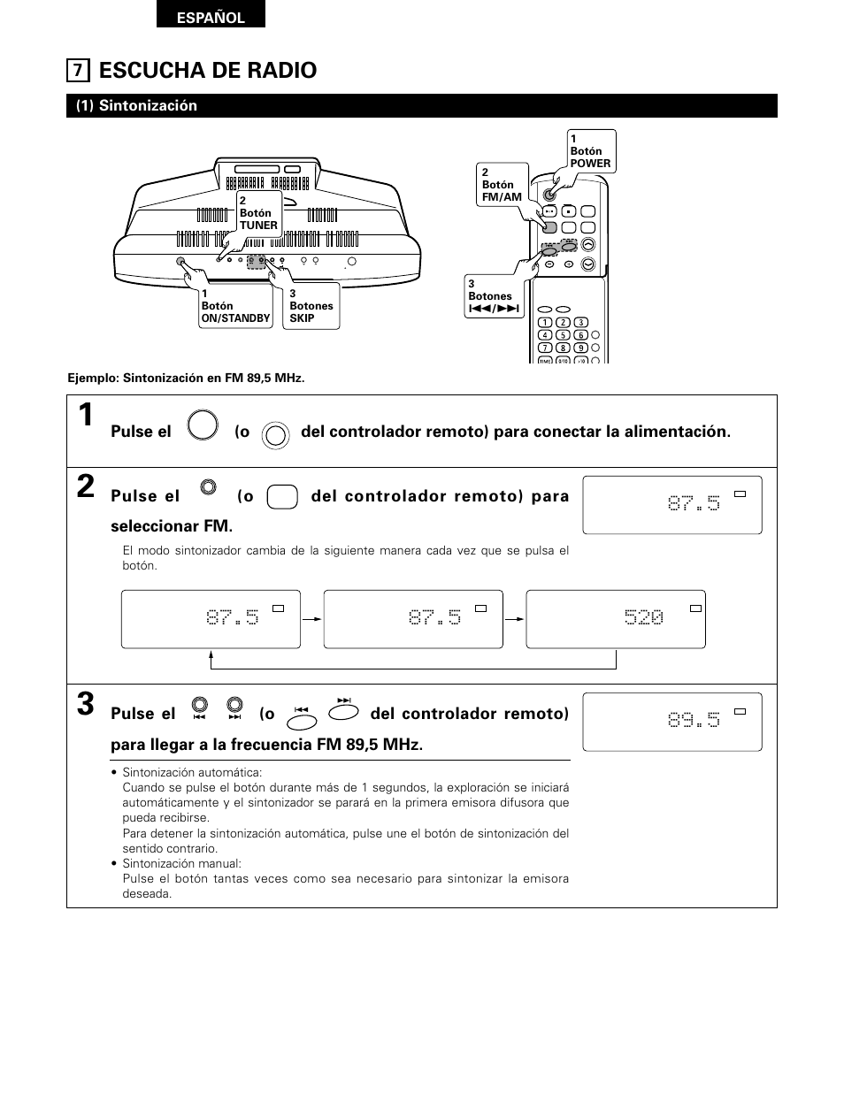 Escucha de radio, 1) sintonización, Español | Denon D-A03 User Manual | Page 88 / 110