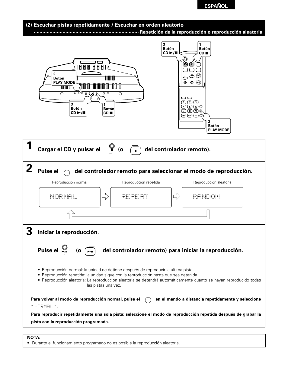 Normal, Repeat, Random | Español | Denon D-A03 User Manual | Page 93 / 110