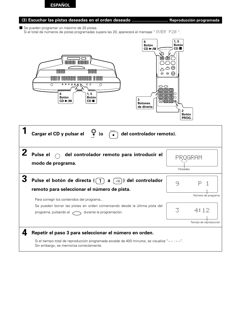 Program, 9p 1, Español | Denon D-A03 User Manual | Page 94 / 110