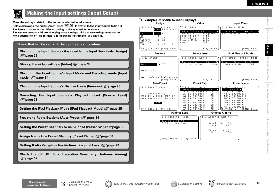 Making the input settings (input setup), English | Denon AVR-1910 User Manual | Page 35 / 72