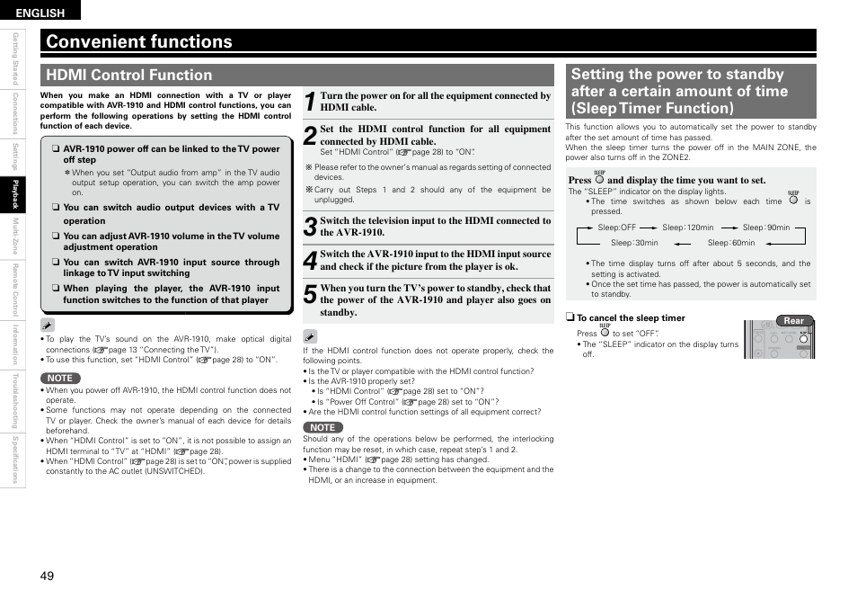 Convenient functions | Denon AVR-1910 User Manual | Page 52 / 72