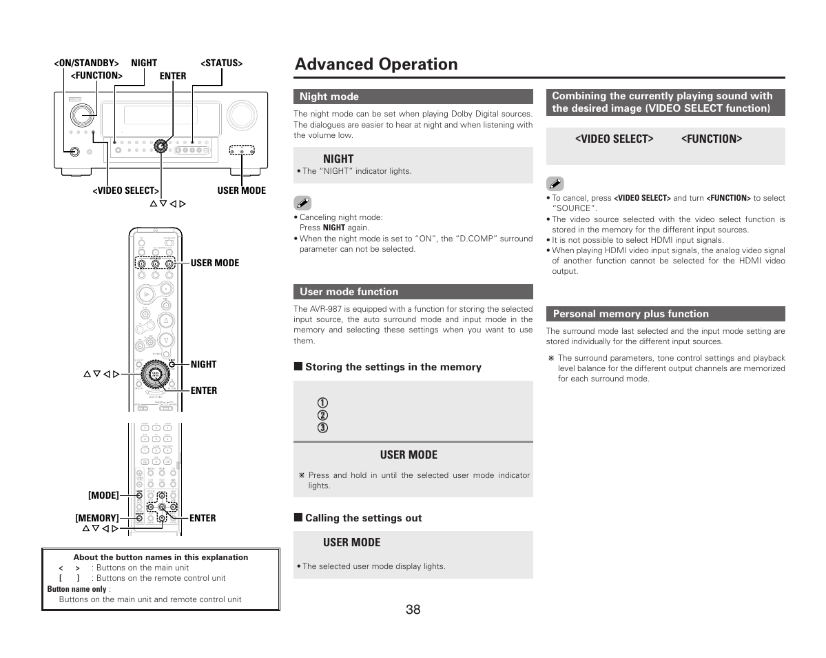 Advanced operation | Denon AVR-987 User Manual | Page 42 / 80