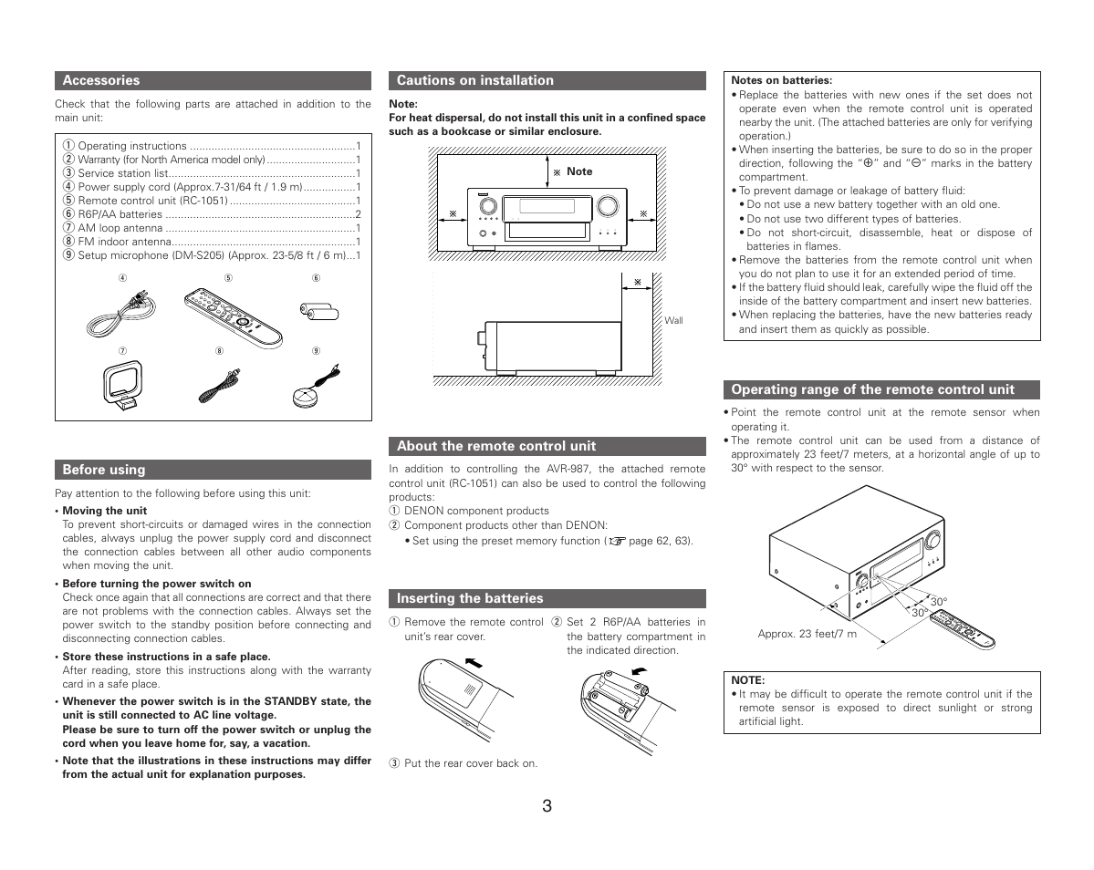 Denon AVR-987 User Manual | Page 7 / 80