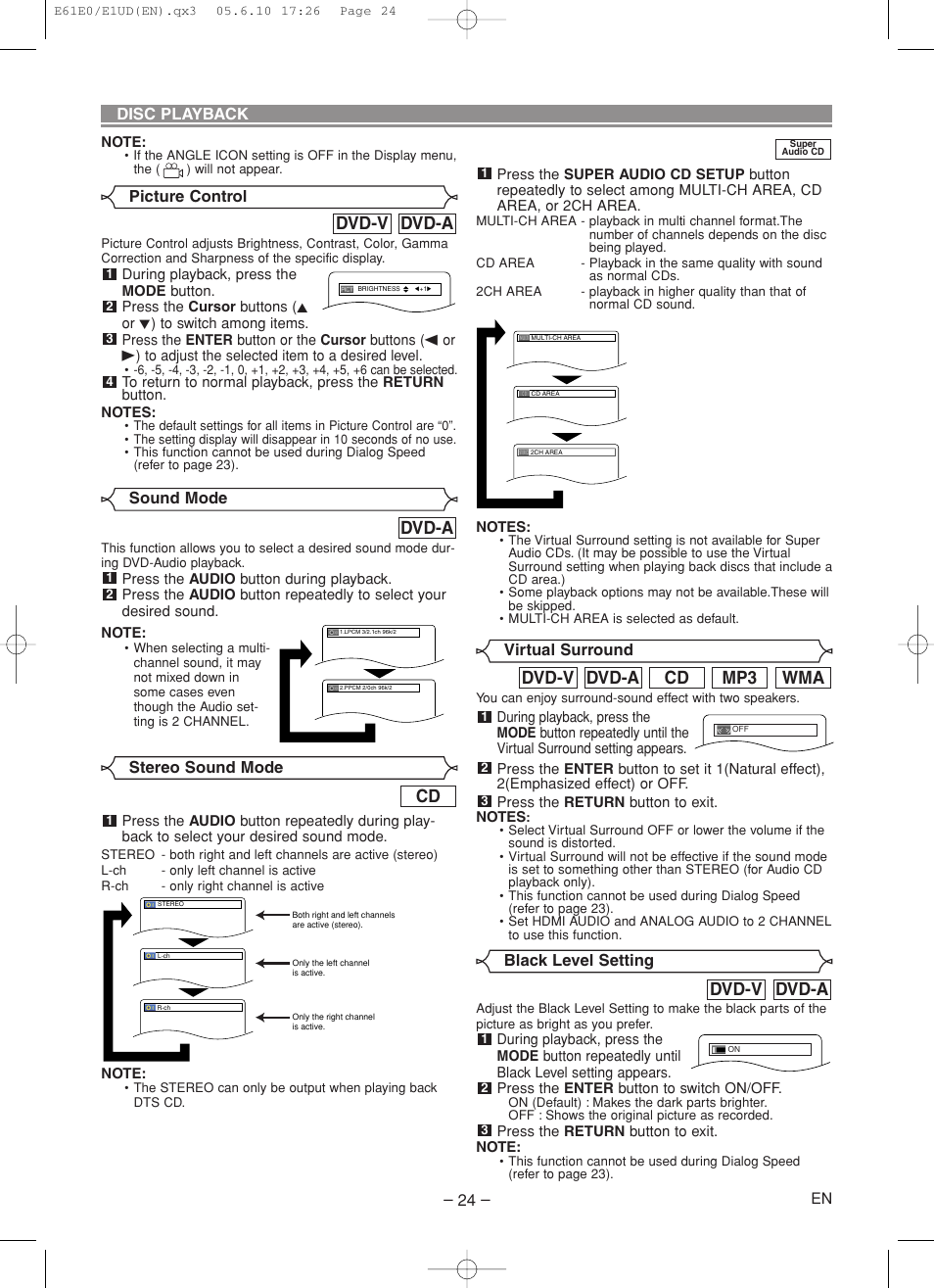 Dvd-a, Wma mp3 cd dvd-a dvd-v, Dvd-a dvd-v | Denon DVD-1920 User Manual | Page 24 / 62