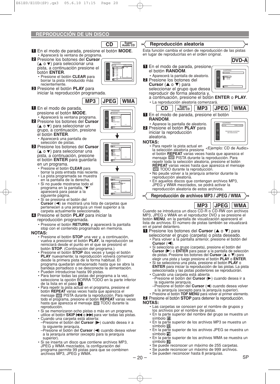 Wma jpeg mp3, Dvd-a, Reproducción de archivos mp3 / jpeg / wma | Denon DVD-1920 User Manual | Page 50 / 62