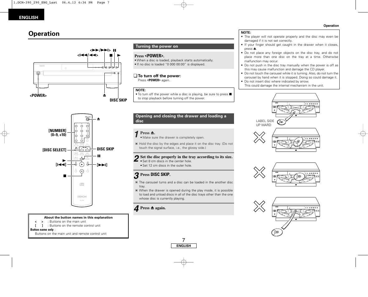 Operation | Denon DCM-390 User Manual | Page 10 / 40