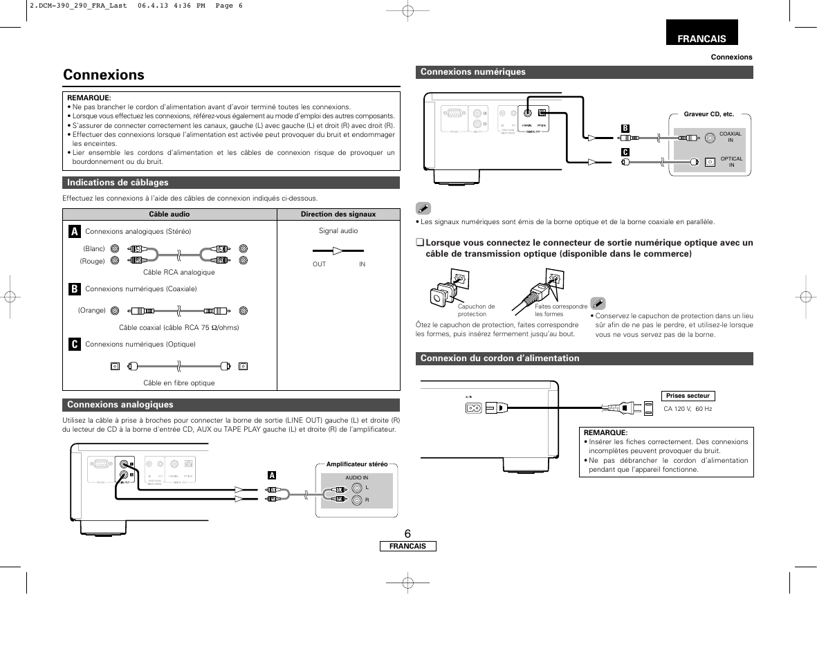 Connexions | Denon DCM-390 User Manual | Page 21 / 40