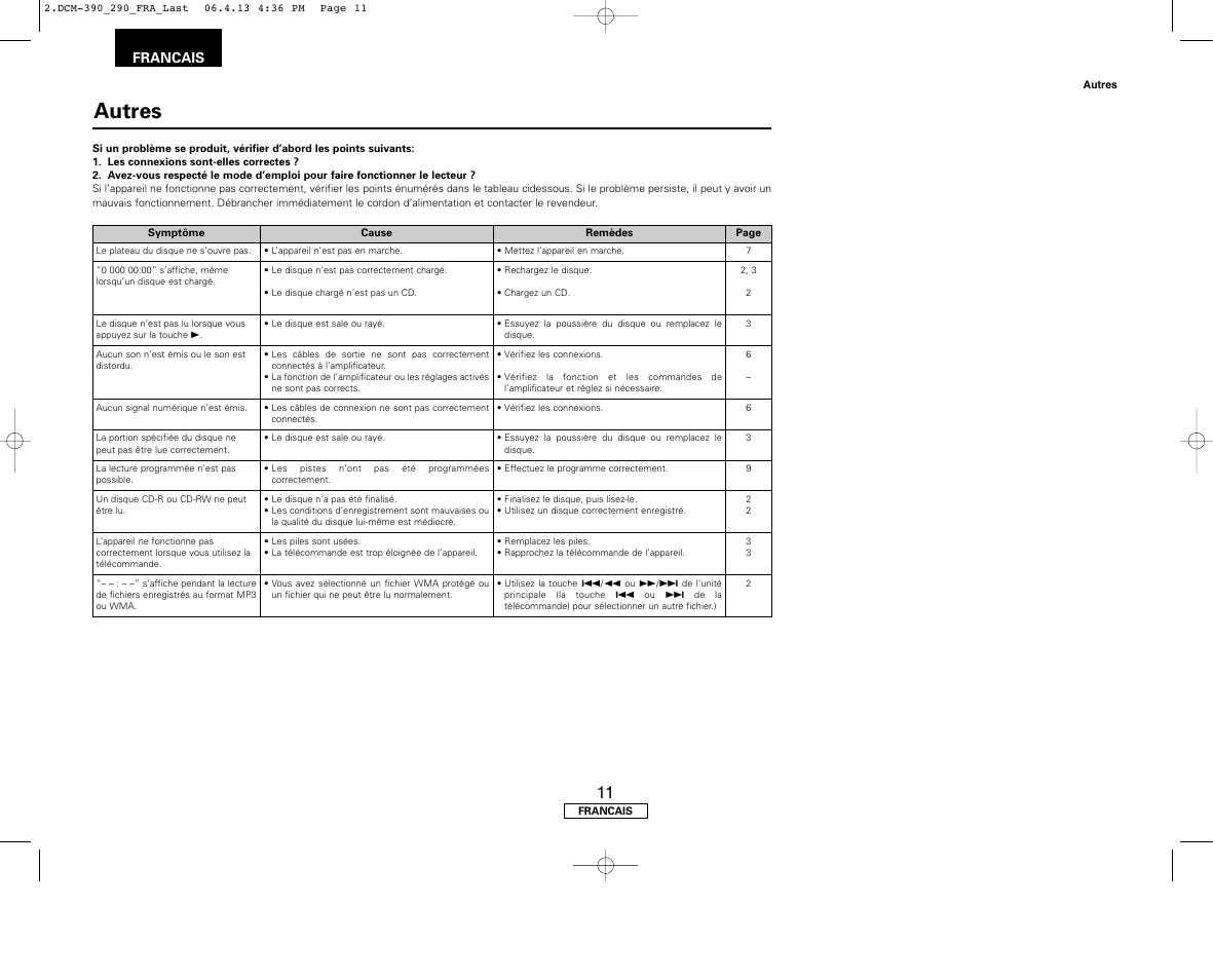 Autres, Francais | Denon DCM-390 User Manual | Page 26 / 40