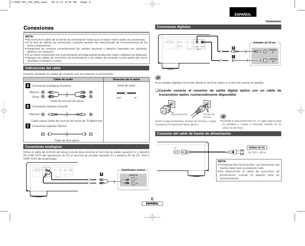 Conexiones | Denon DCM-390 User Manual | Page 33 / 40