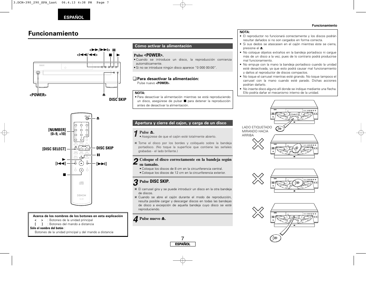 Funcionamiento | Denon DCM-390 User Manual | Page 34 / 40