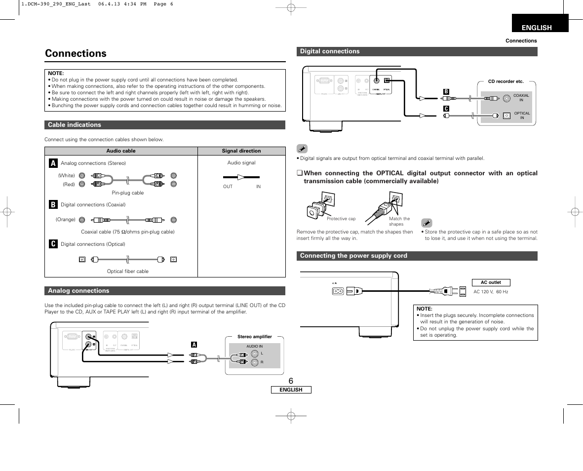 Connections | Denon DCM-390 User Manual | Page 9 / 40