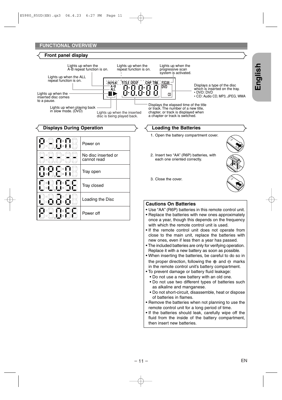 English | Denon DVD-555 User Manual | Page 11 / 28