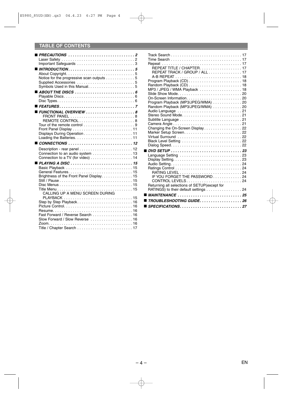 Denon DVD-555 User Manual | Page 4 / 28