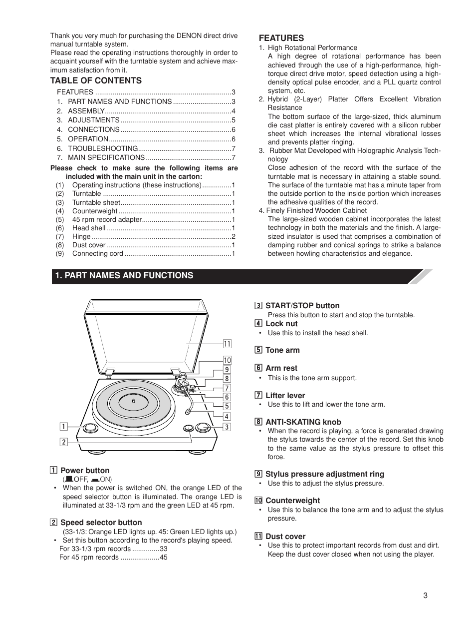 Denon DP-500M User Manual | Page 3 / 8